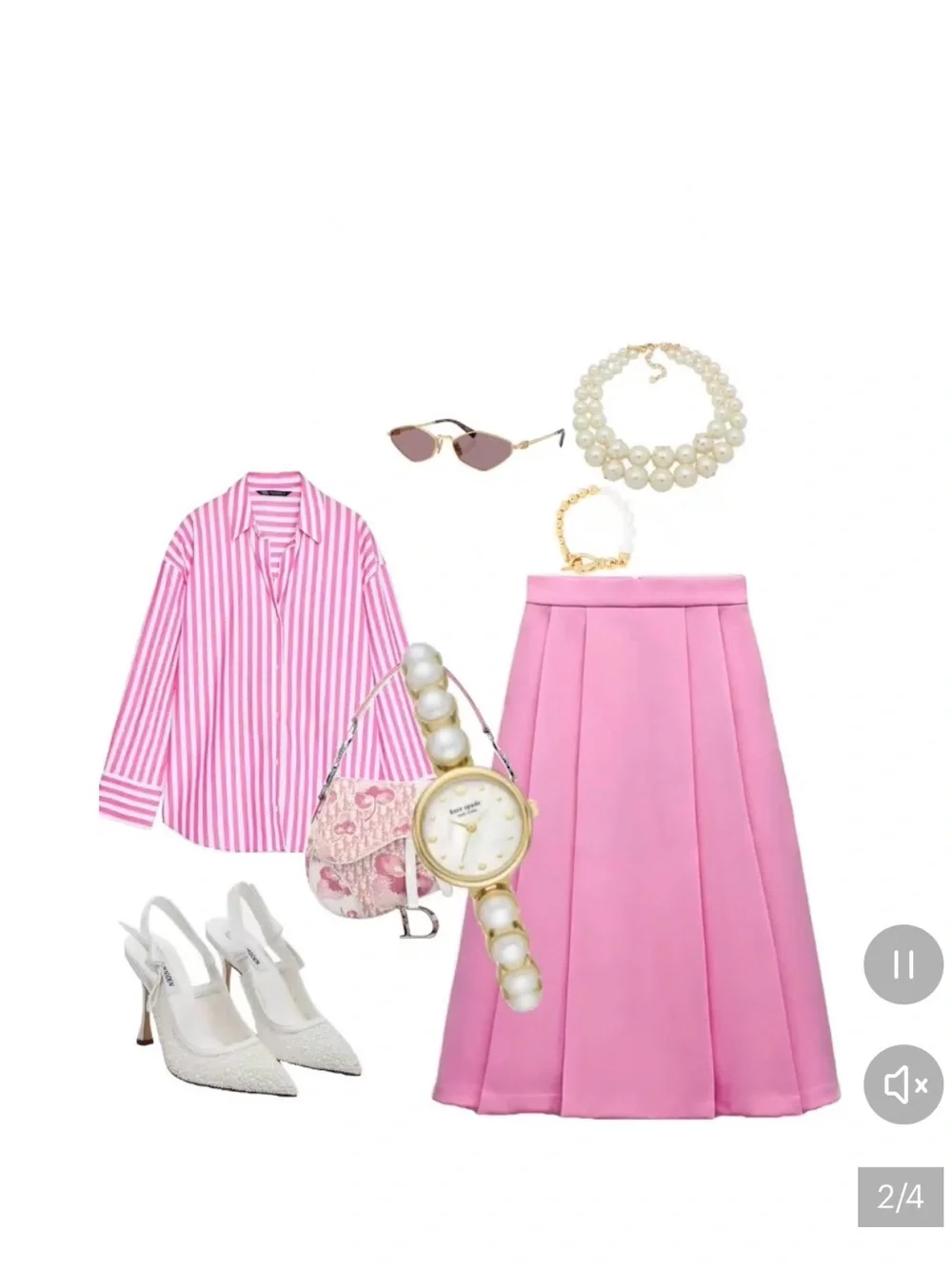 Zara Pink Midi Pleated A-Line Skirt